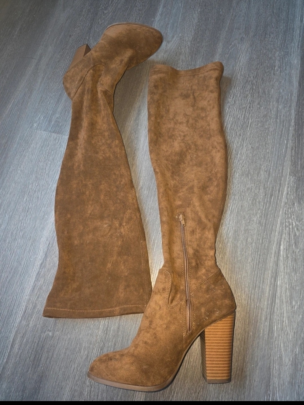 Women’s Over-the-Knee Suede Block Heel Boots - Brown